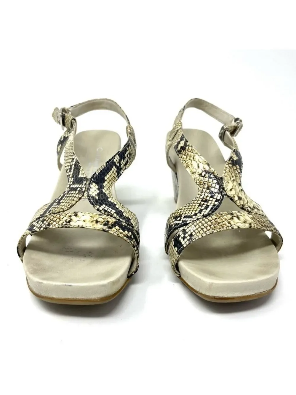 La Canadienne Cream Snake Print Wedge Sandals Size 39